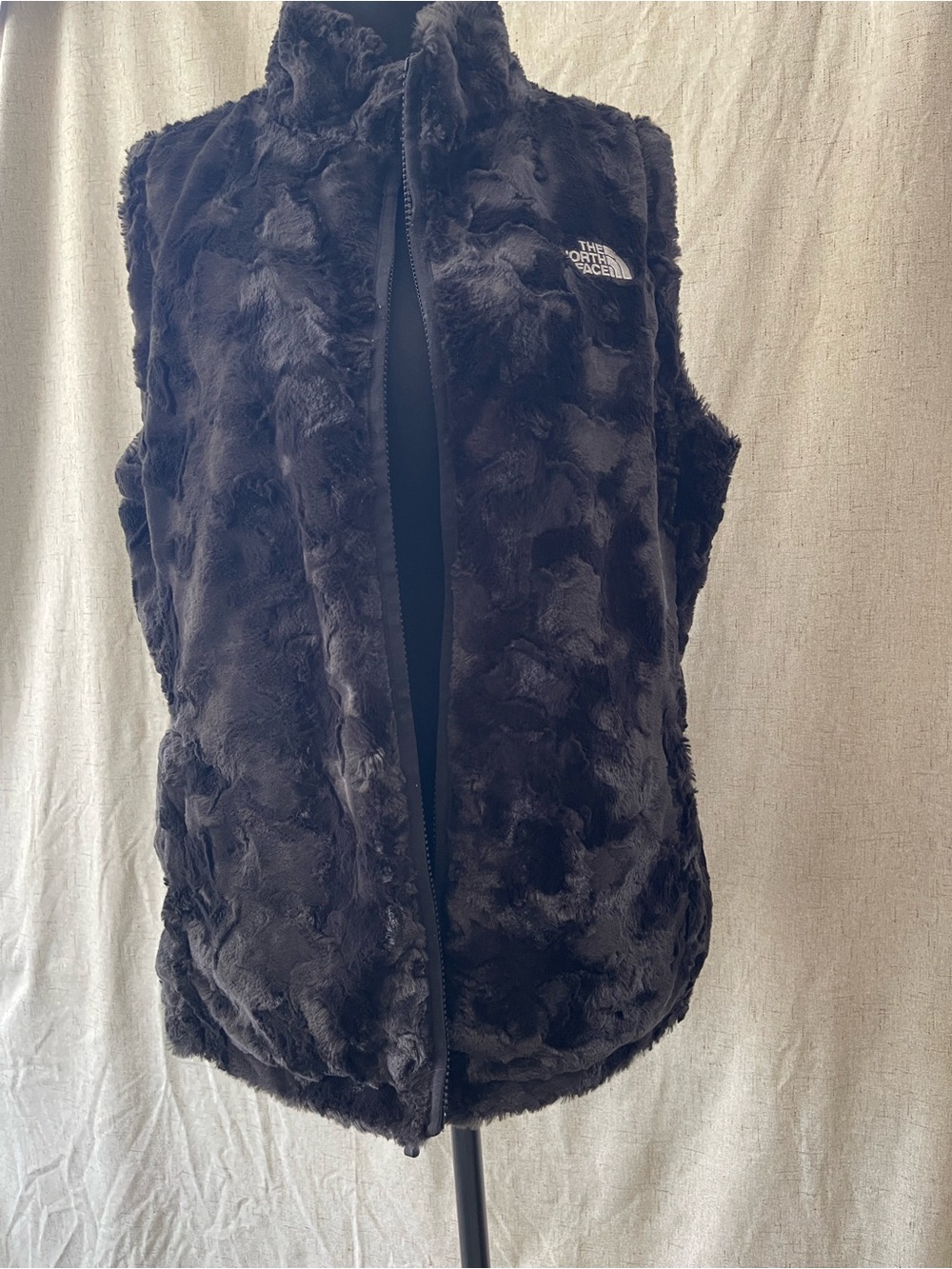 The North Face Black Faux Fur Fleece Vest Reversible